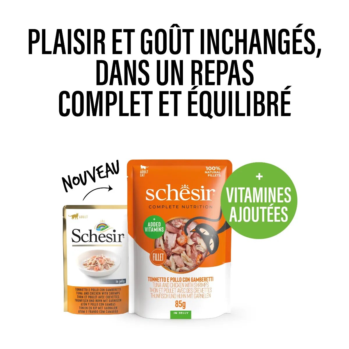 Schesir Complete Nutrition Ton și Pui plic hrană umedă pisici (în aspic) 85g