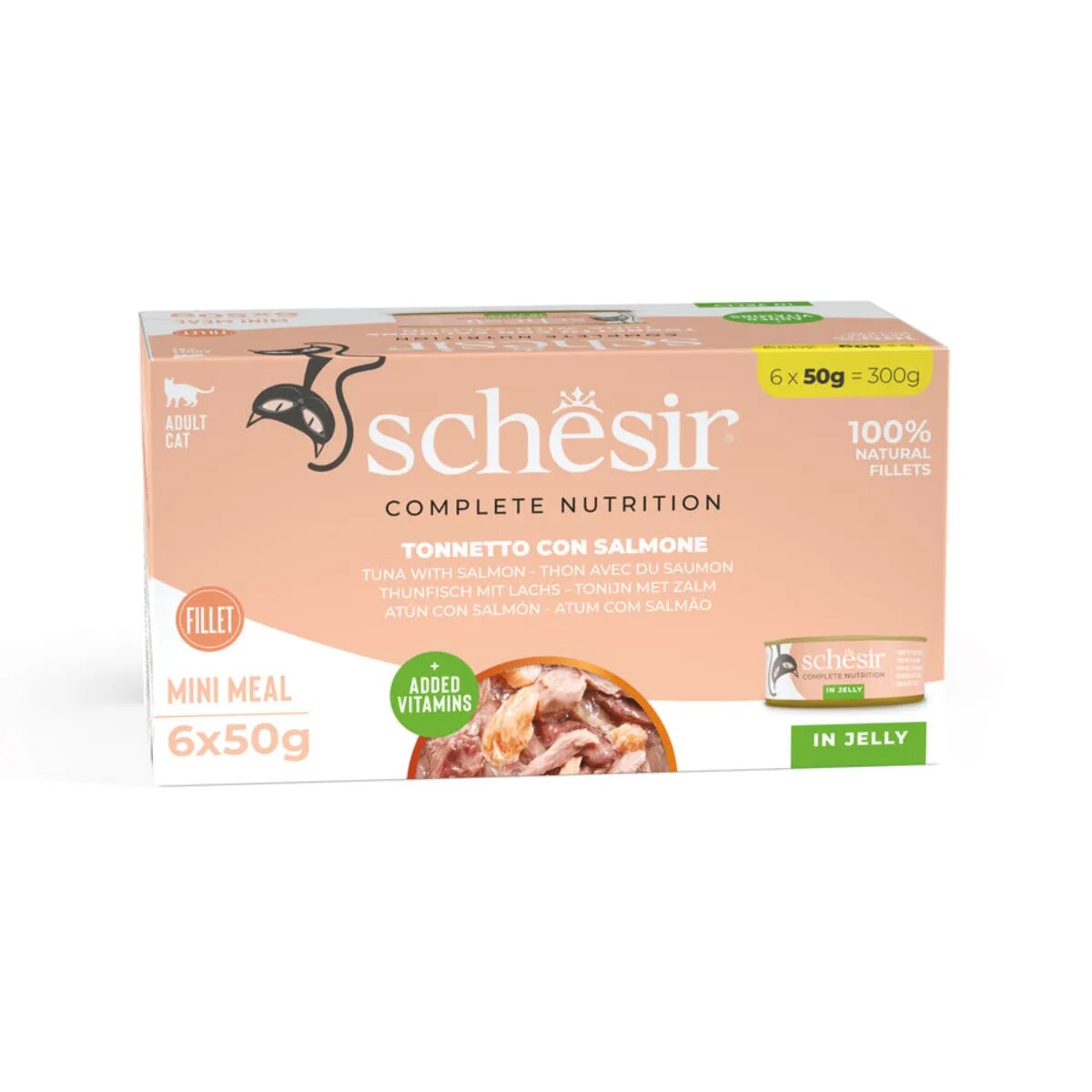 Schesir Complete Nutrition Ton și Somon conservă hrană umedă pisici (în aspic) multipack 50g x 6buc