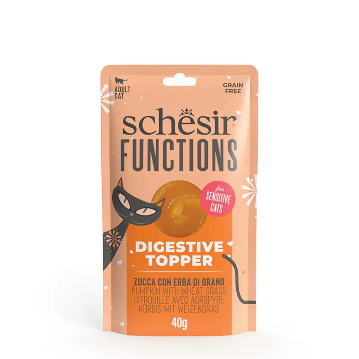 Schesir Functions Digestive Topper dovleac plic hrană umedă fără cereale pisici sistem digestiv (topping) 40g