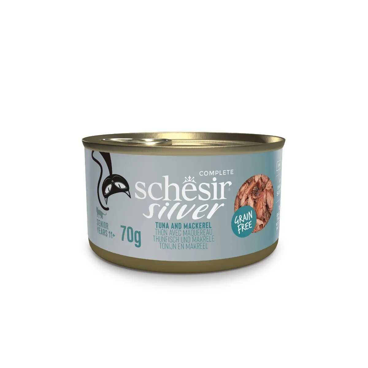 Schesir Silver Ton și Macrou conservă hrană umedă fără cereale pisici senior (în supă) 70g