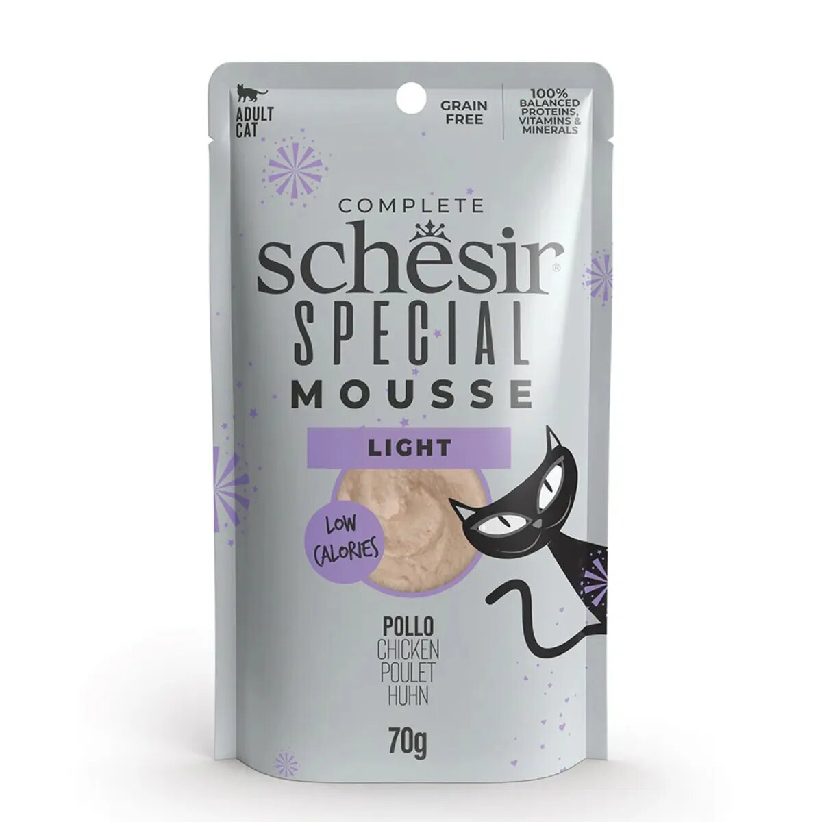 Schesir Special Light Pui plic hrană umedă fără cereale pisici obezitate (mousse) 70g