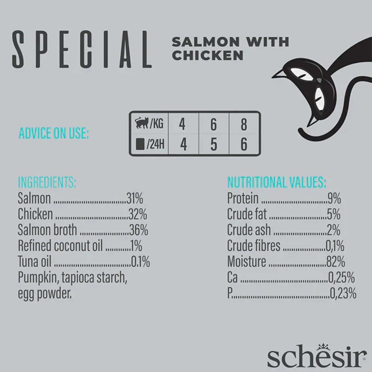 Schesir Special Skin & Coat Somon și Pui plic hrană umedă fără cereale pisici piele & blană (mousse) 70g