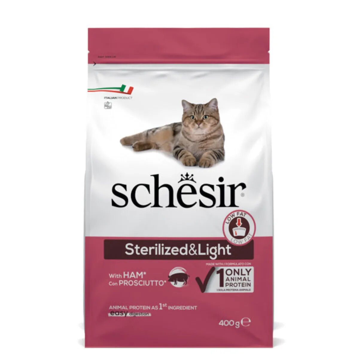 Schesir Sterilised & Light Șuncă hrană uscată monoproteică pisici sterilizate 400g