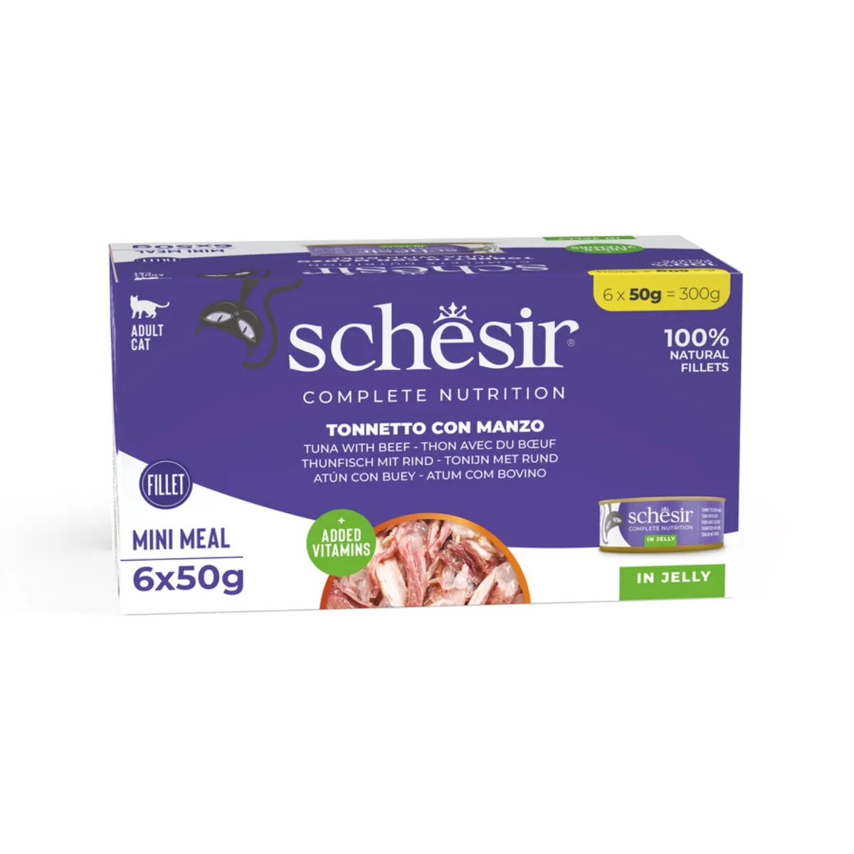 Schesir Ton și Vită conservă hrană umedă pisici (în aspic) multipack 50g x 6buc
