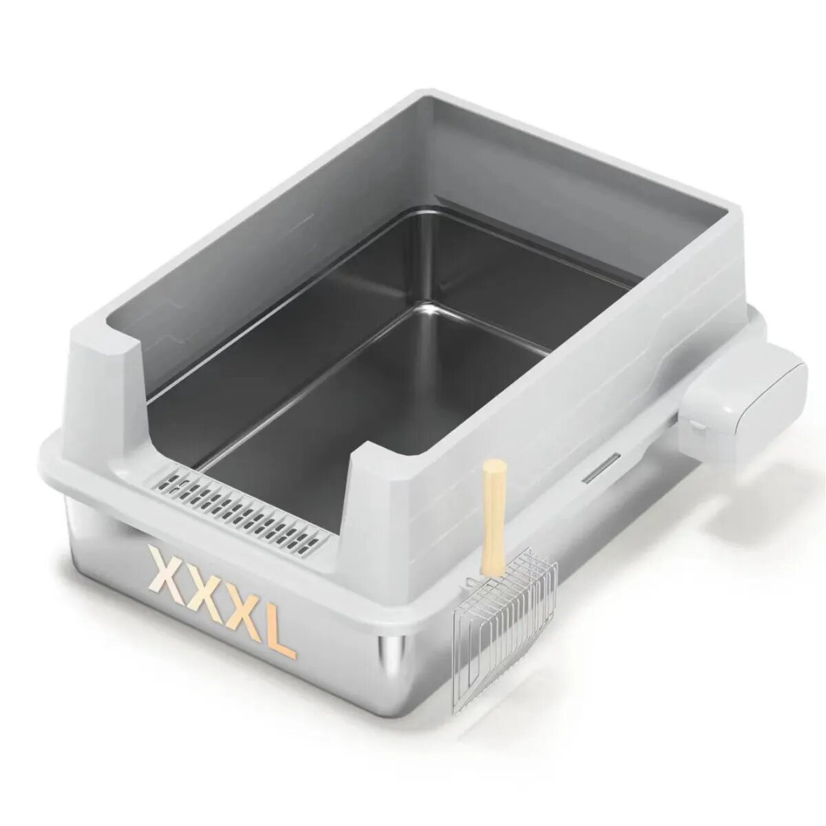 SHAW 3XL cu prag si lopatica incluse litieră pisici cu ramă argintiu 70x50x30 cm