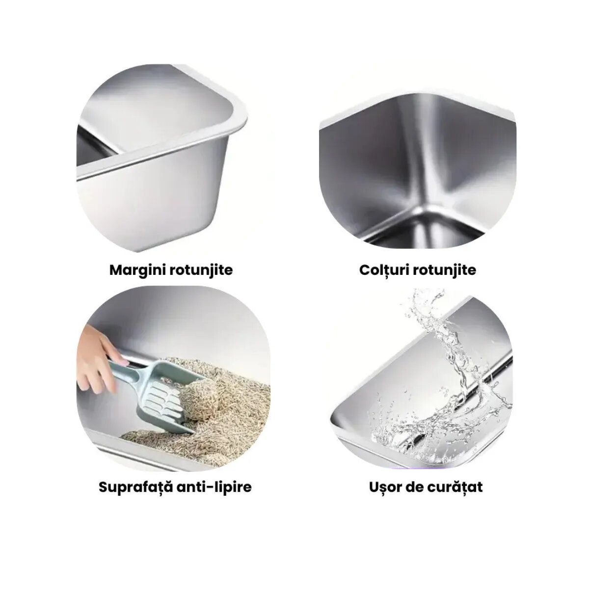 SHAW 3XL cu prag si lopatica incluse litieră pisici cu ramă argintiu 70x50x30 cm