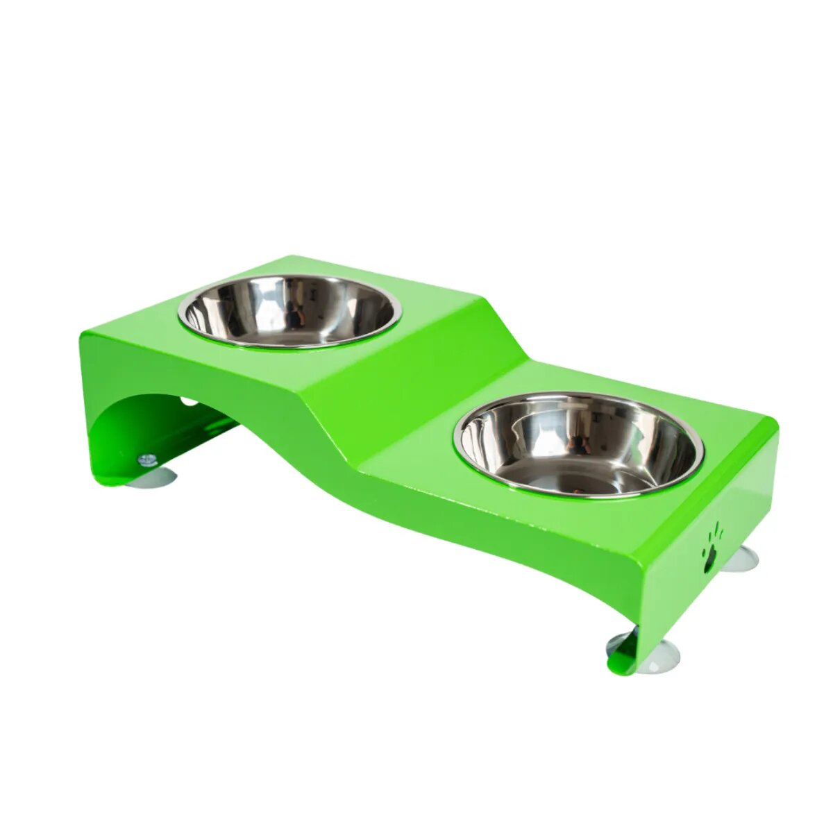 SHAW Boluri duble set suport castroane câini + 2 boluri rotunde antiderapant inox verde 1buc