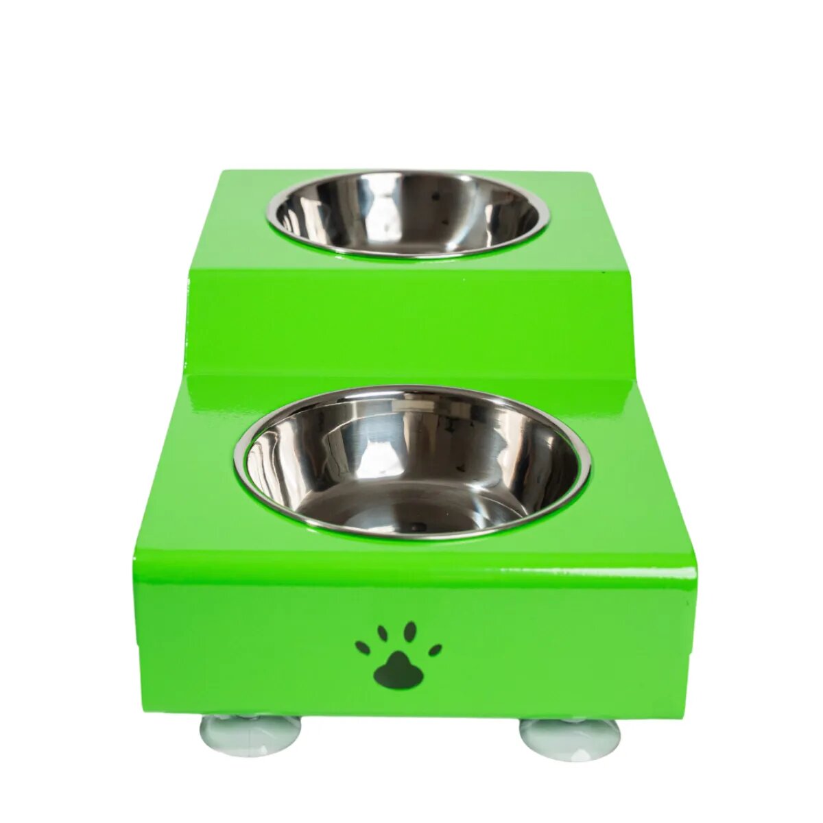 SHAW Boluri duble set suport castroane câini + 2 boluri rotunde antiderapant inox verde 1buc