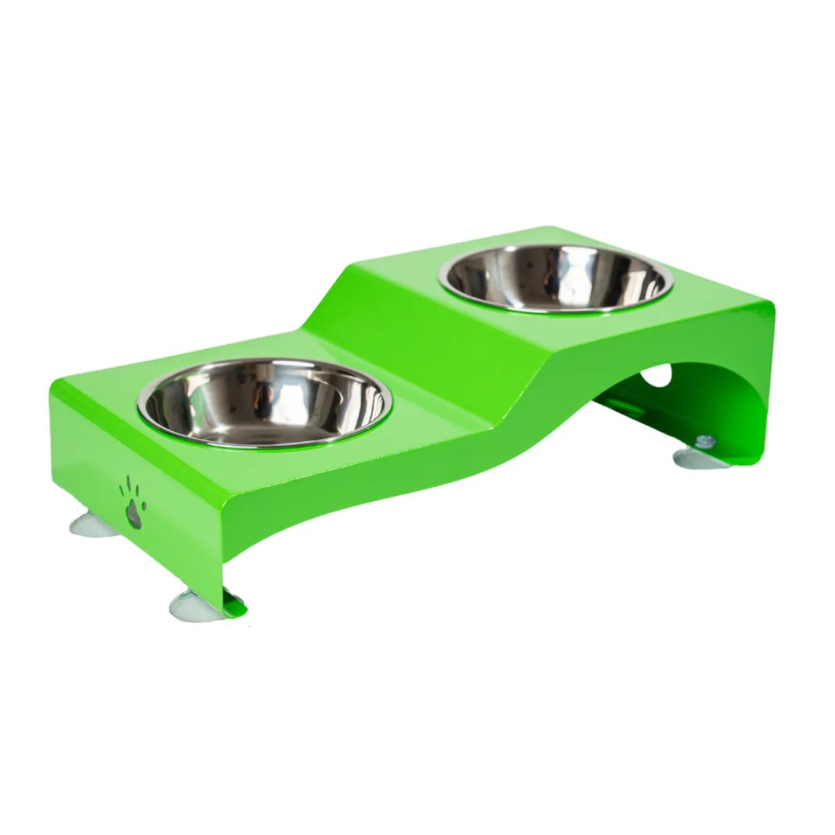 SHAW Boluri duble set suport castroane câini + 2 boluri rotunde antiderapant inox verde 1buc