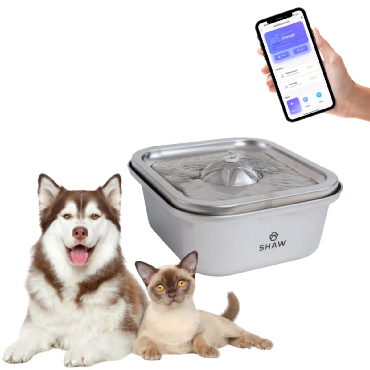 SHAW Clasic 8 fântână câini pătrat aplicație mobilă inox Clasic 8 fântână câini și pisici pătrat aplicație mobilă inox argintiu XS-M(4l)
