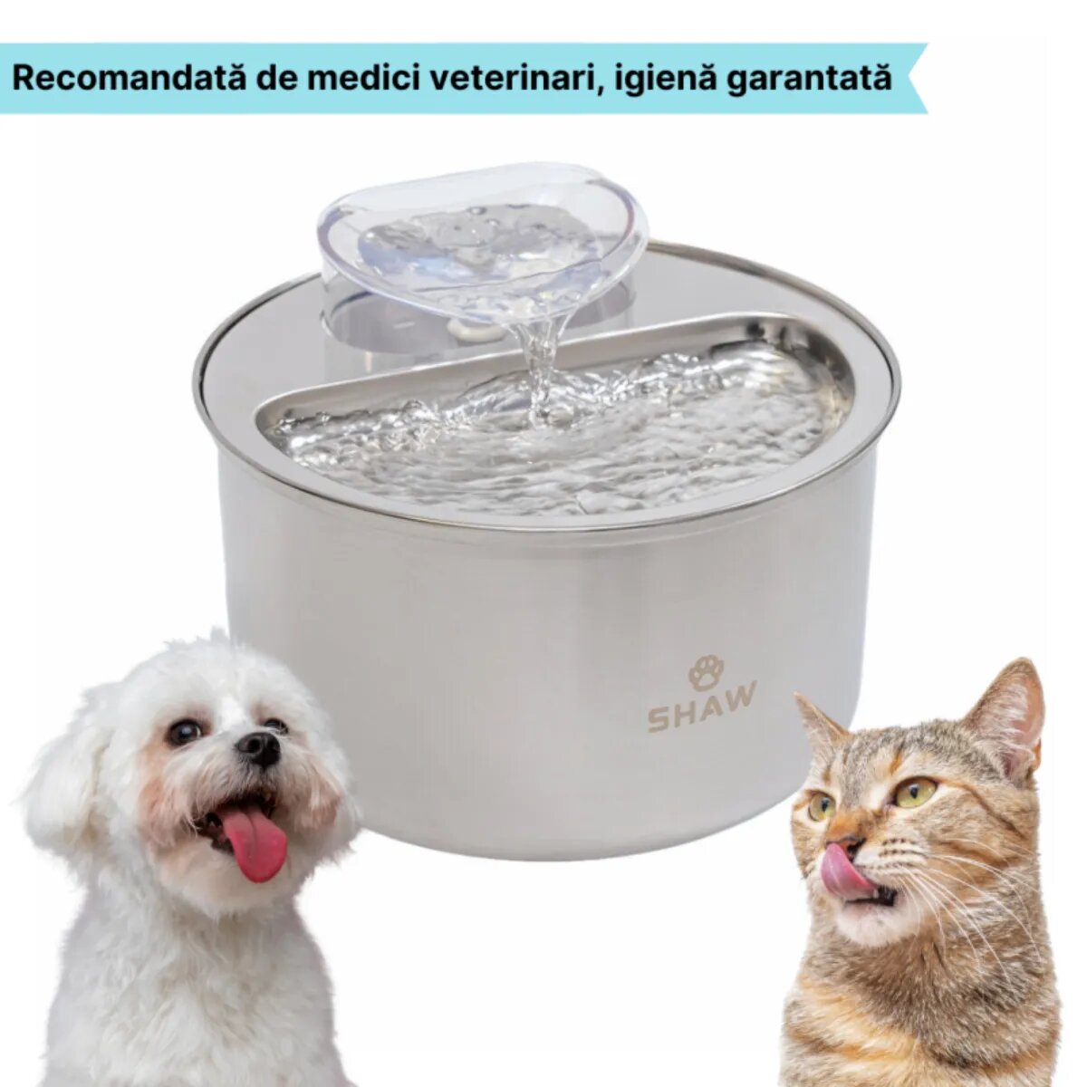 SHAW Clasic 9 fântână câini rotundă inox Clasic 9 fântână câini și pisici rotundă inox argintiu XS-M(4l)