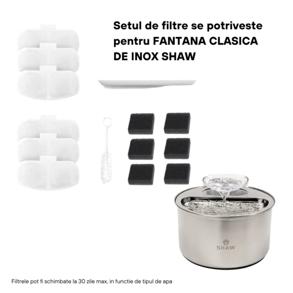 SHAW Clasic 9 filtre fântână argintiu 6buc