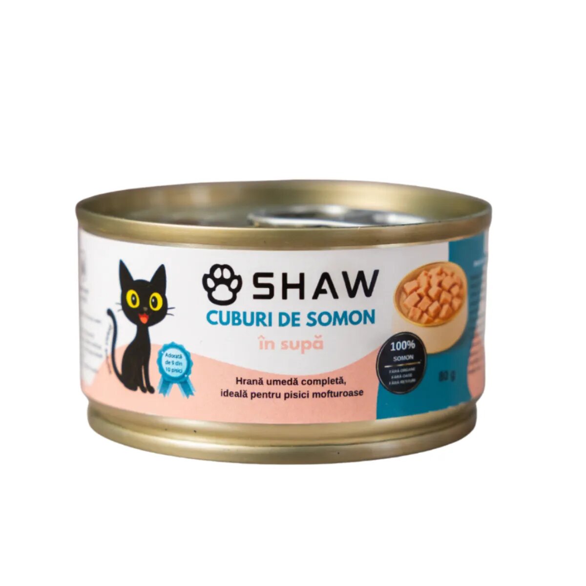 SHAW Cuburi Somon conservă hrană umedă fără cereale pisici apetit capricios (în supă) 80g