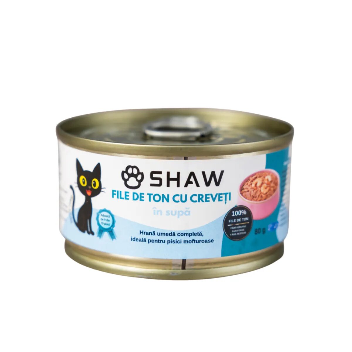 SHAW File Ton și Creveți conservă hrană umedă fără cereale pisici apetit capricios (în supă) bax 80g x 12buc