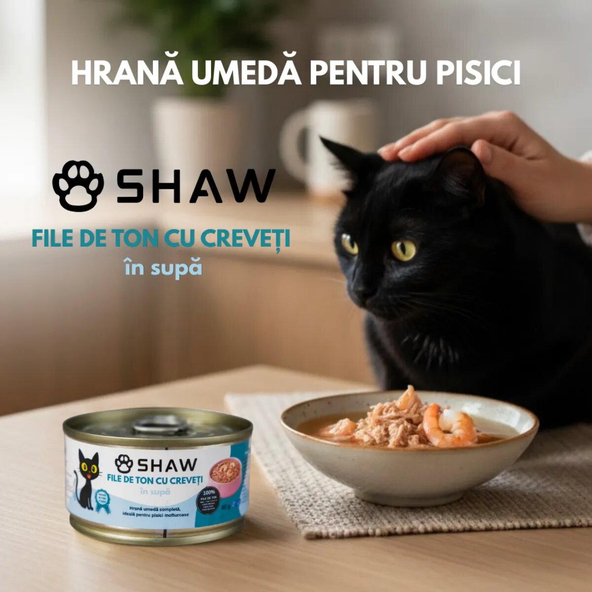 SHAW File Ton și Creveți conservă hrană umedă fără cereale pisici apetit capricios (în supă) bax 80g x 12buc
