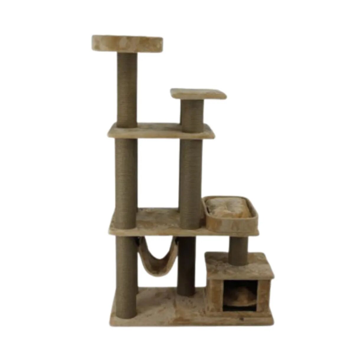 SHAW Istanbul ansamblu de joacă pisici 5 etaje 1 căsuța MDF și pluș elemente de zgâriat elemente hamac bej 52x100x172cm