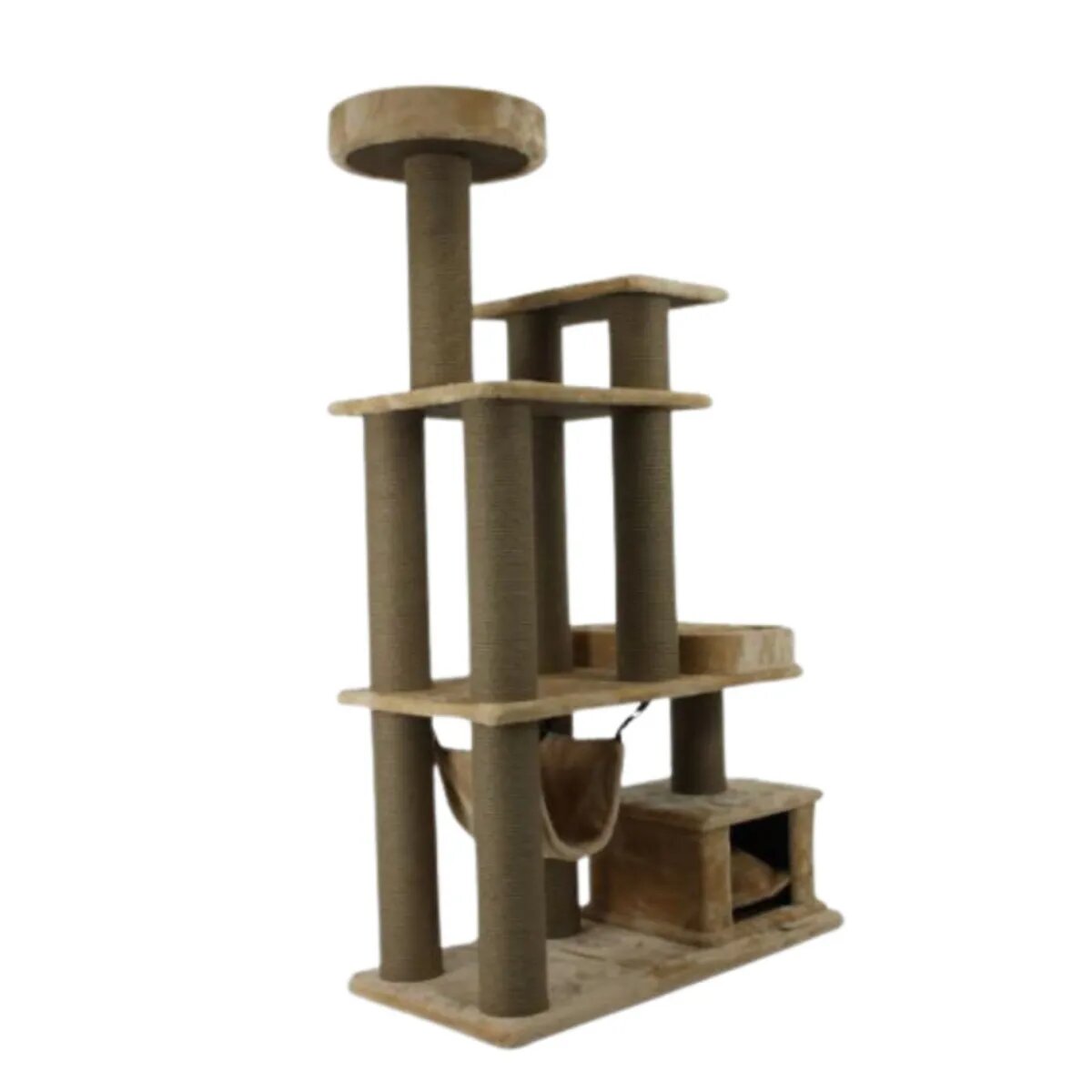 SHAW Istanbul ansamblu de joacă pisici 5 etaje 1 căsuța MDF și pluș elemente de zgâriat elemente hamac bej 52x100x172cm