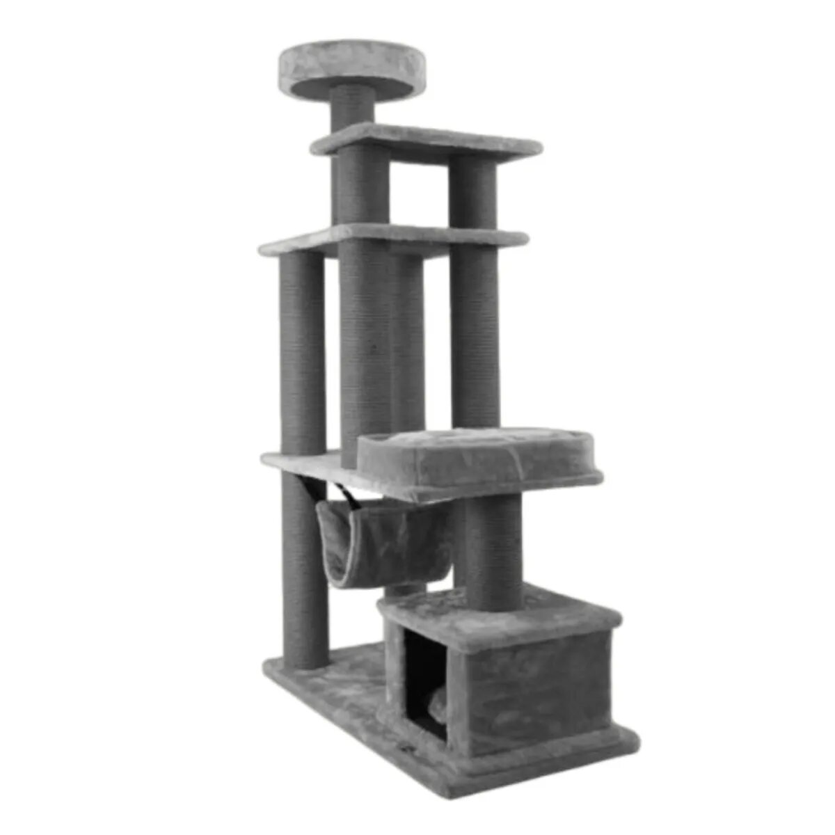 SHAW Istanbul ansamblu de joacă pisici 5 etaje 1 căsuța MDF și pluș elemente de zgâriat elemente hamac gri 52x100x172cm