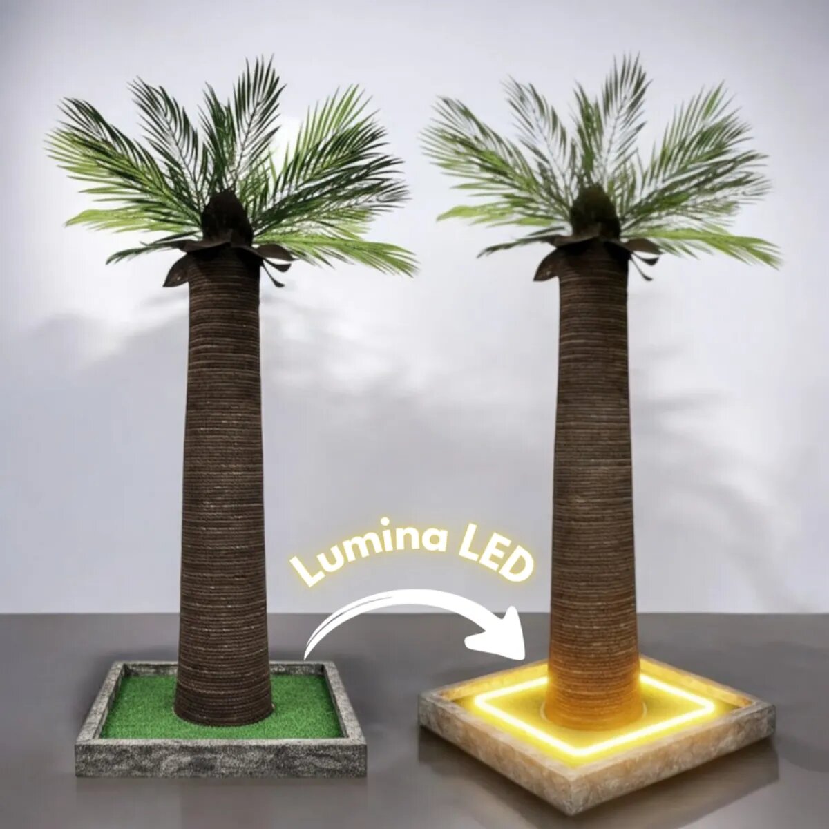 SHAW Palmier cu LED stâlp de zgâriat cilindric pisici MDF și sisal maro 45x45x92cm