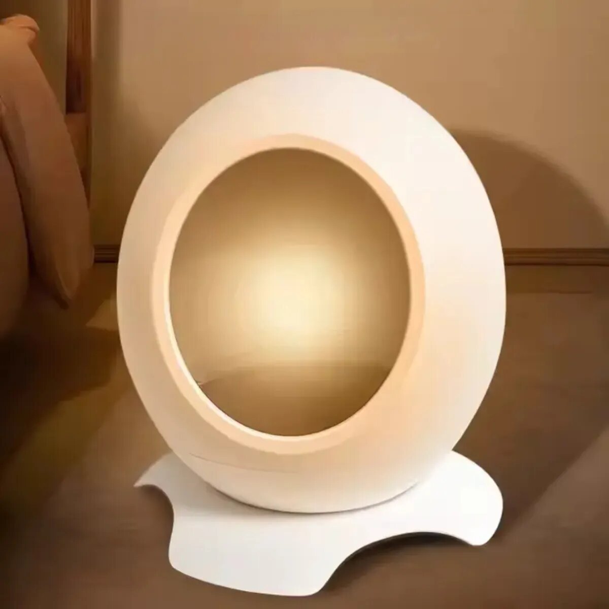 SHAW Pătuț Smart cu funcții de încălzire aplicație mobilă reglare temperatură și muzică căsuța rotundă pisici PVC alb 43x45.5x43cm