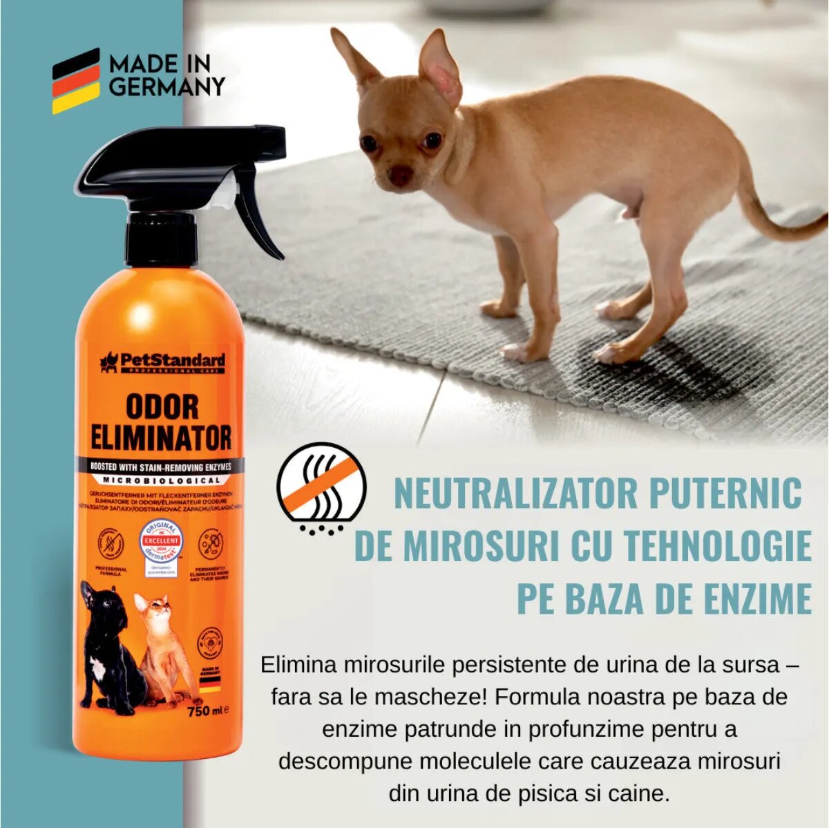 SHAW PetStandard solutie profesionala enzimatica pentru eliminarea mirosurilor & curatare urina fecale voma câini și pisici 750ml
