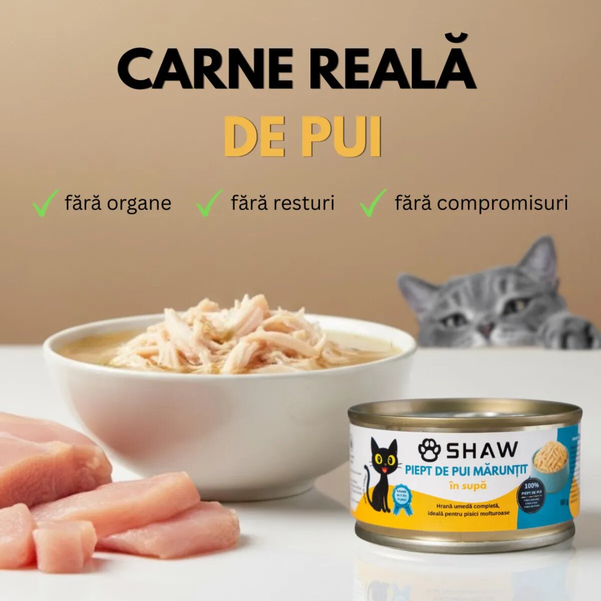 SHAW Piept Pui conservă hrană umedă fără cereale pisici apetit capricios (în supă) 80g
