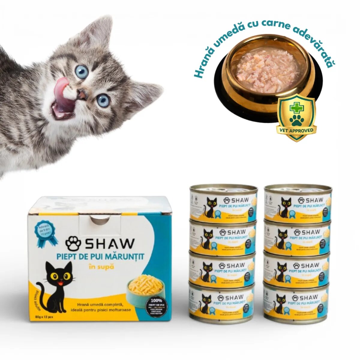 SHAW Piept Pui conservă hrană umedă fără cereale pisici apetit capricios (în supă) bax 80g x 12buc