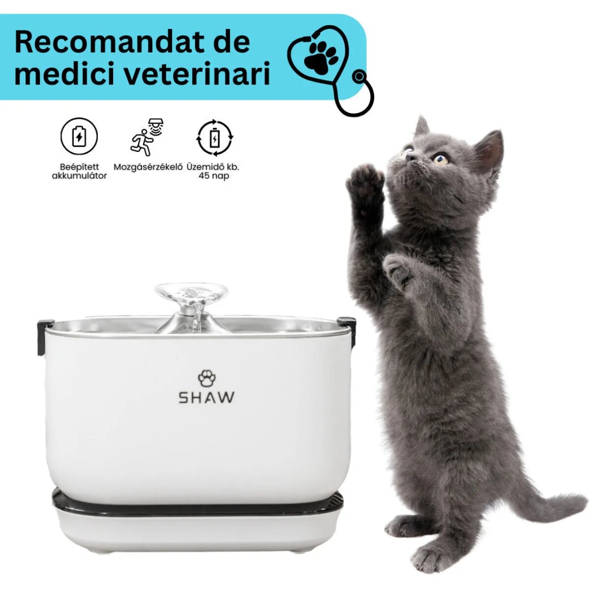 SHAW PRO V3 fântână câini dreptunghiulară senzor pompă inducție sistem filtrare PVC PRO V3 fântână câini și pisici dreptunghiulară senzor pompă inducție sistem filtrare PVC alb 2.5l