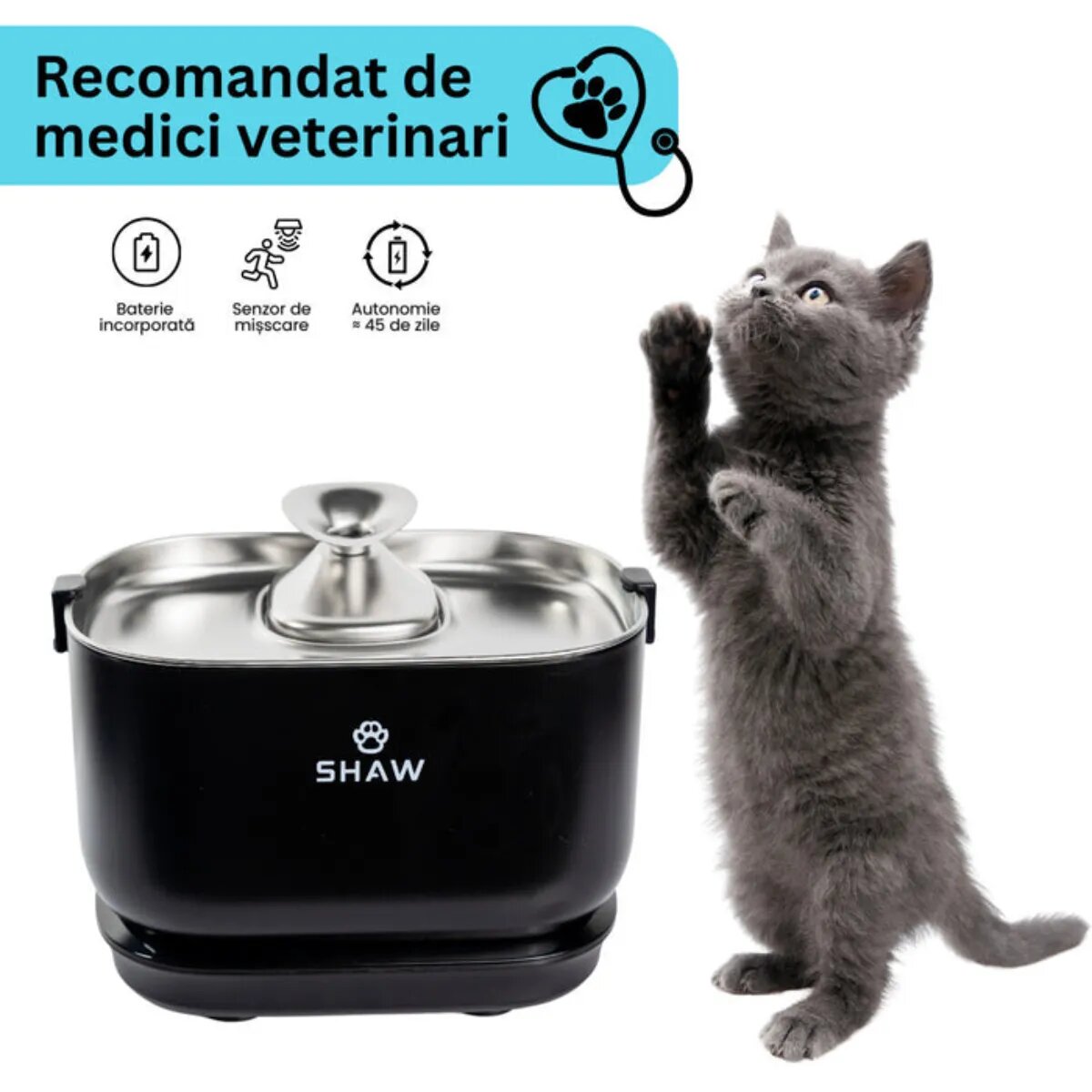 SHAW PRO V3 fântână câini dreptunghiulară senzor pompă inducție sistem filtrare PVC PRO V3 fântână câini și pisici dreptunghiulară senzor pompă inducție sistem filtrare PVC negru 2.5l