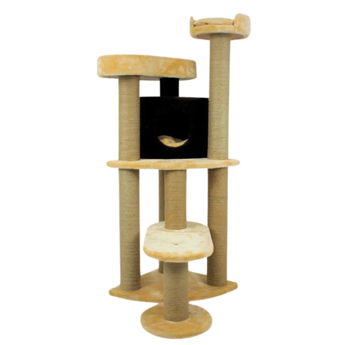SHAW Roma ansamblu de joacă pisici 4 etaje 1 căsuța MDF și pluș elemente de zgâriat bej 60x60x134cm