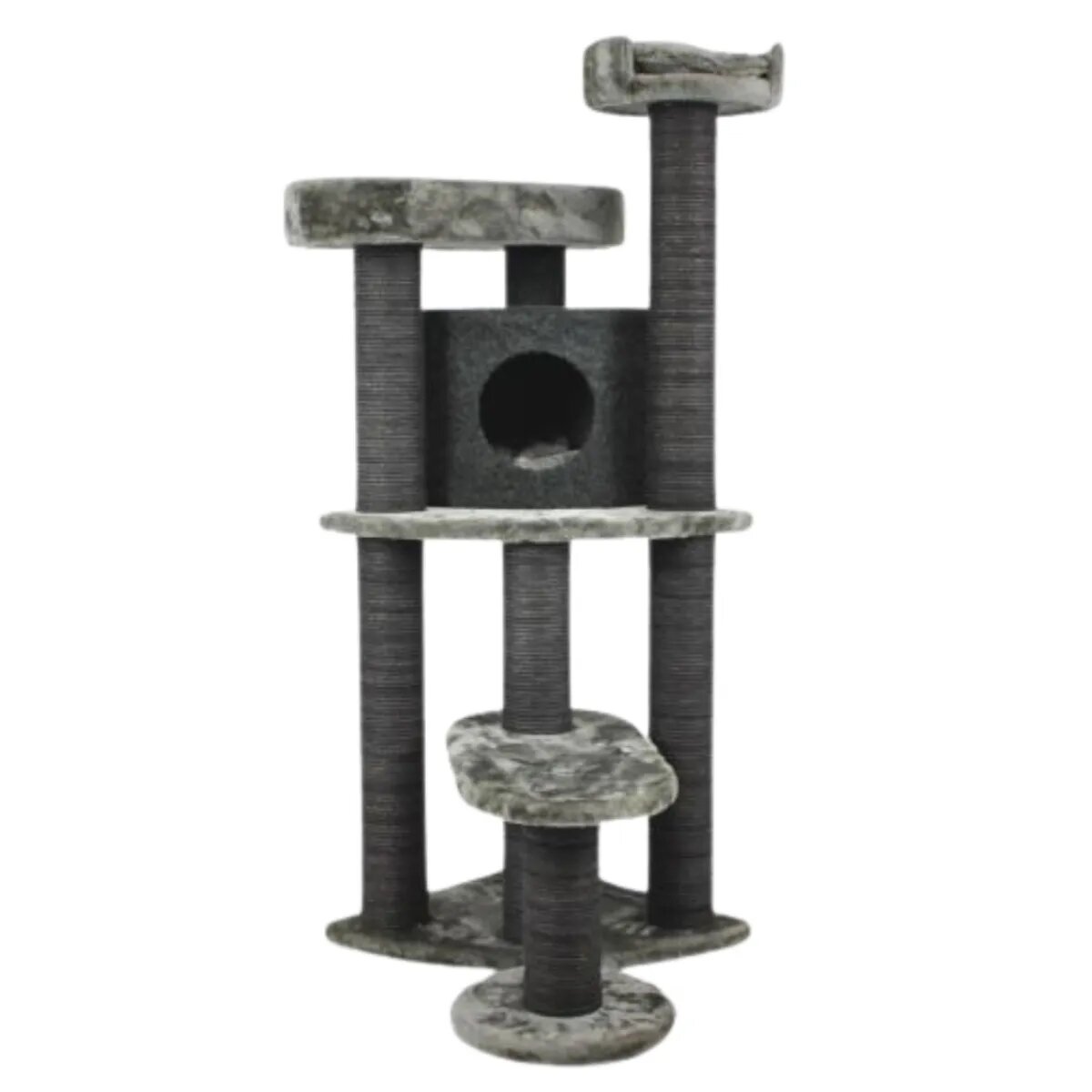 SHAW Roma ansamblu de joacă pisici 4 etaje 1 căsuța MDF și pluș elemente de zgâriat gri 60x60x134cm
