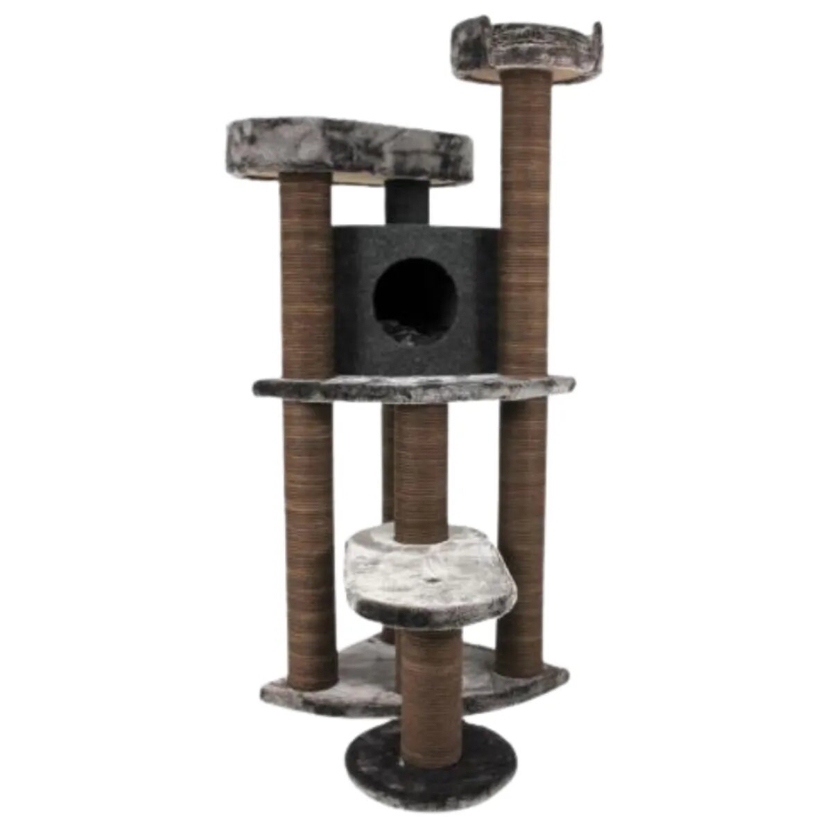 SHAW Roma ansamblu de joacă pisici 4 etaje 1 căsuța MDF și pluș elemente de zgâriat maro 60x60x134cm