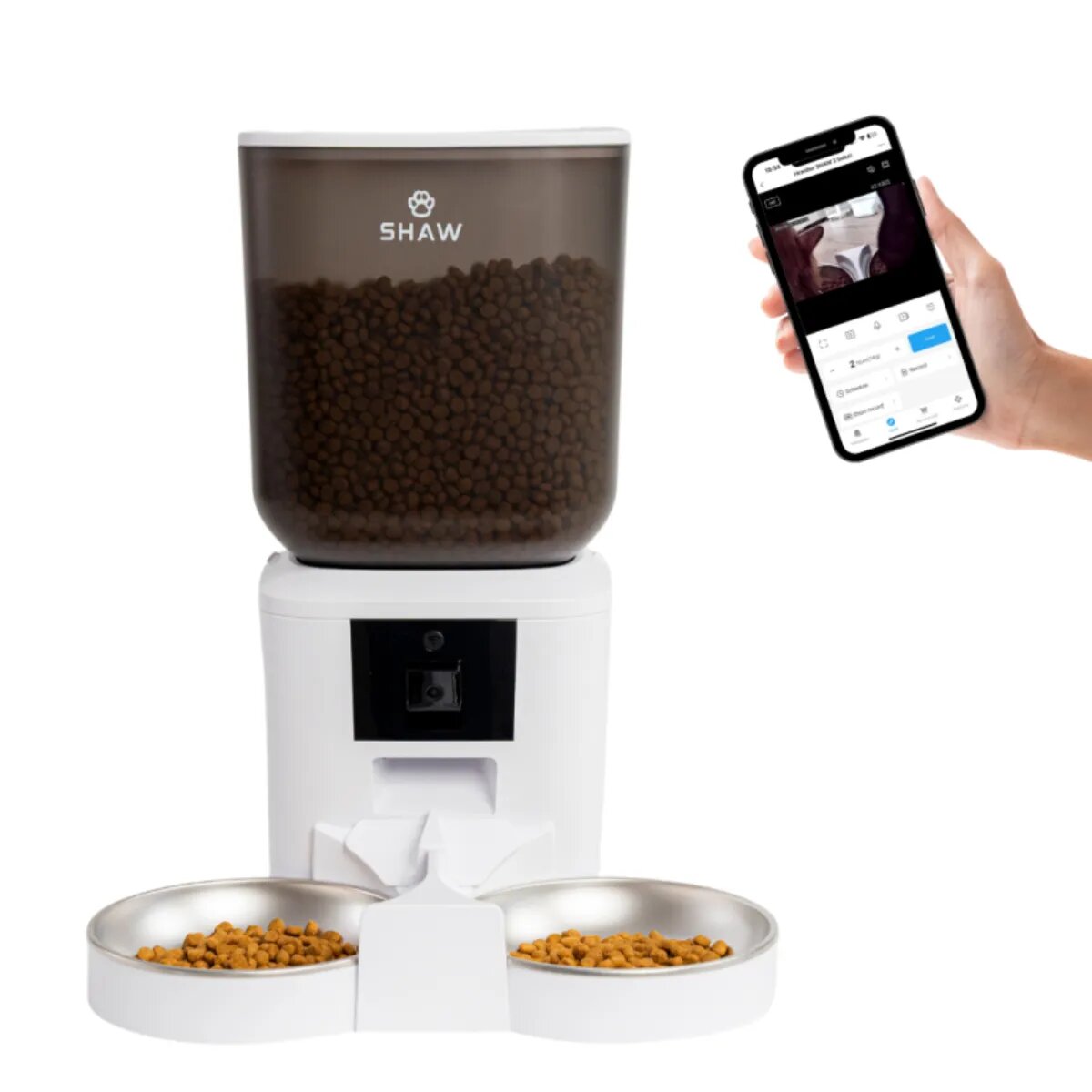 SHAW Smart hrănitor automat câini 2 boluri rotunde programabil aplicație mobilă PVC Smart hrănitor automat câini și pisici 2 boluri rotunde programabil aplicație mobilă PVC alb XS-S(7l)