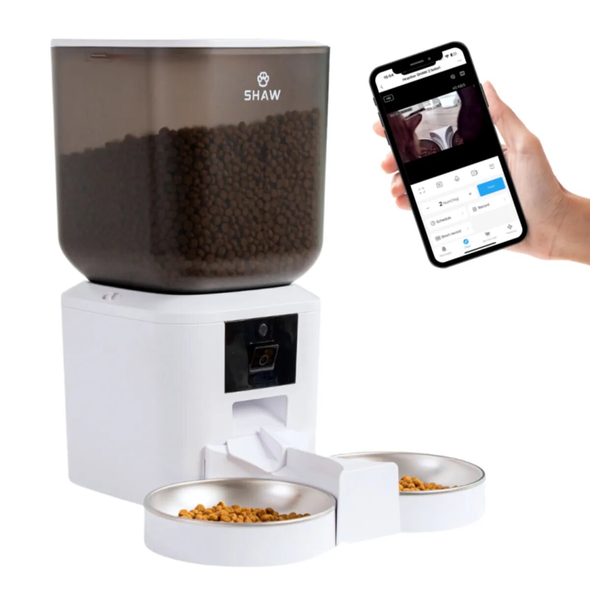 SHAW Smart hrănitor automat câini 2 boluri rotunde programabil aplicație mobilă PVC Smart hrănitor automat câini și pisici 2 boluri rotunde programabil aplicație mobilă PVC alb XS-S(7l)