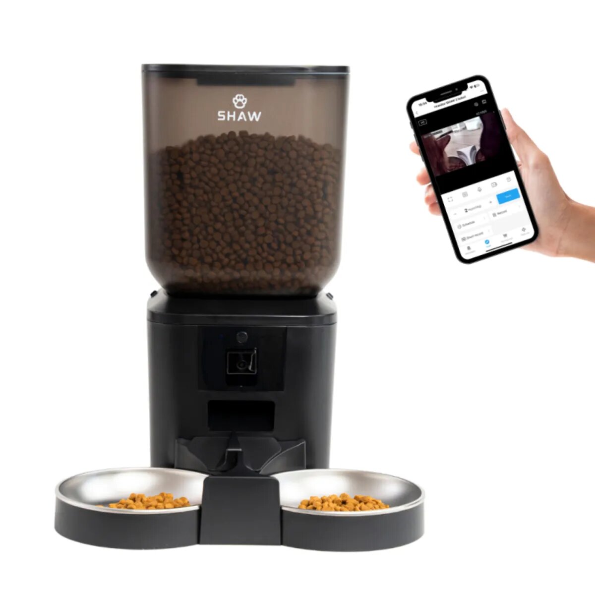 SHAW Smart hrănitor automat câini 2 boluri rotunde programabil aplicație mobilă PVC Smart hrănitor automat câini și pisici 2 boluri rotunde programabil aplicație mobilă PVC negru XS-S(7l)