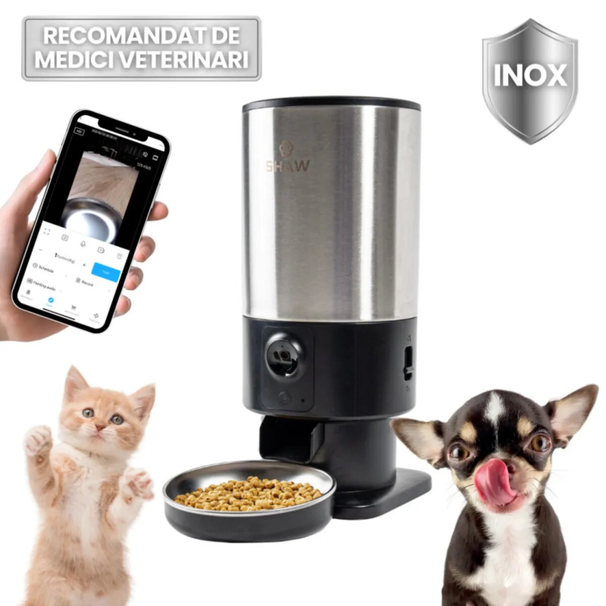 SHAW Smart PRO V3 hrănitor automat câini 1 bol rotund programabil aplicație mobilă PVC Smart PRO V3 hrănitor automat câini și pisici 1 bol rotund programabil aplicație mobilă PVC negru XS-S(5l)