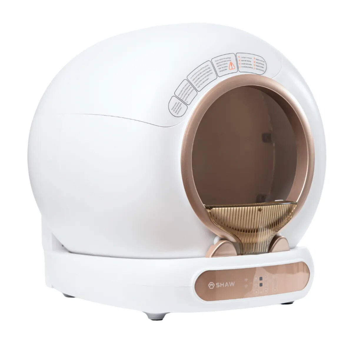 SHAW Smart V4 litieră automată pisici auto-curățare ionizare aplicație mobilă alb și auriu 480x505 cm