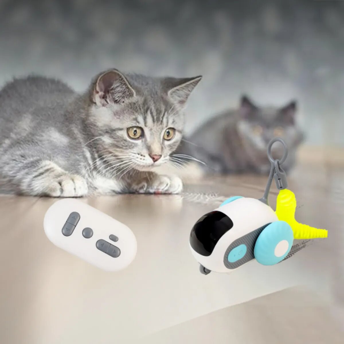 SHAW Soricel cu telecomanda & incarcare USB jucărie interactivă pisici inteligente plastic alb 1buc