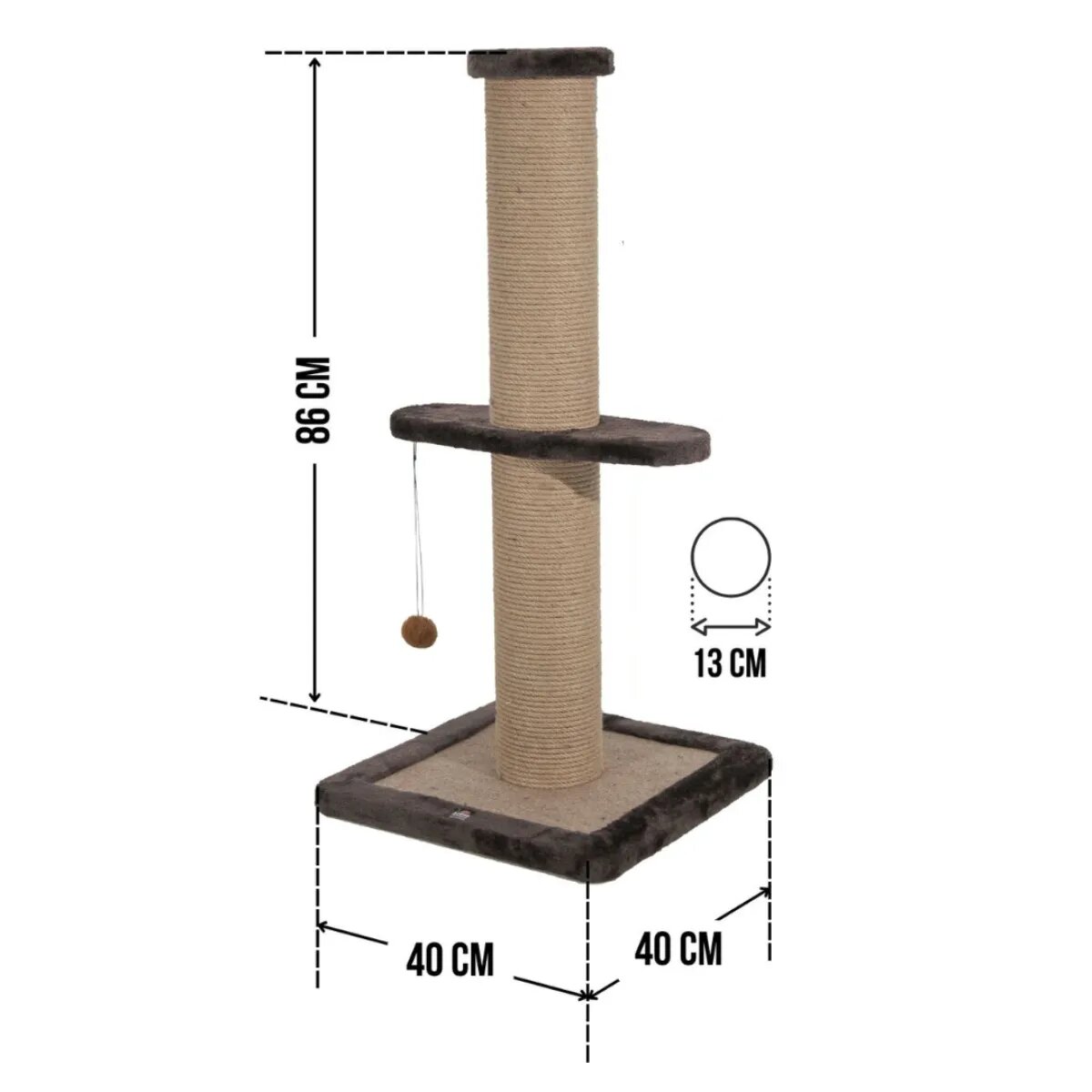 SHAW stâlp de zgâriat cilindric pisici 1 etaj MDF și sisal elemente atârnate gri 42x42x86cm