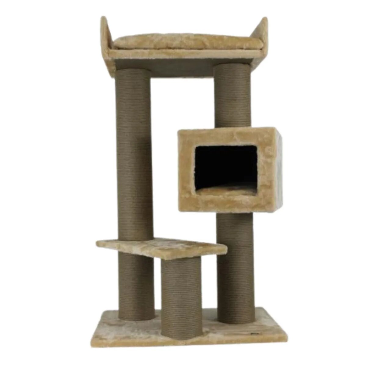 SHAW Toulouse ansamblu de joacă pisici 3 etaje 1 căsuța MDF și pluș elemente de zgâriat bej 70x70x120cm