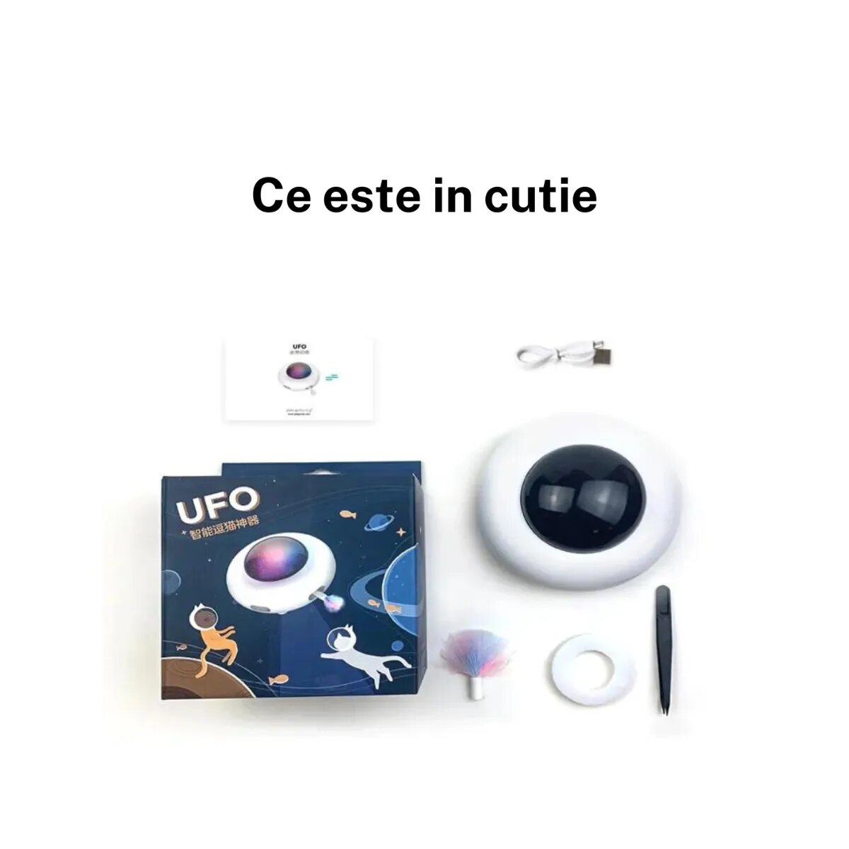SHAW UFO electronic cu incarcare USB jucărie interactivă pisici inteligente luminos plastic alb 15.6x9.2cm 1buc