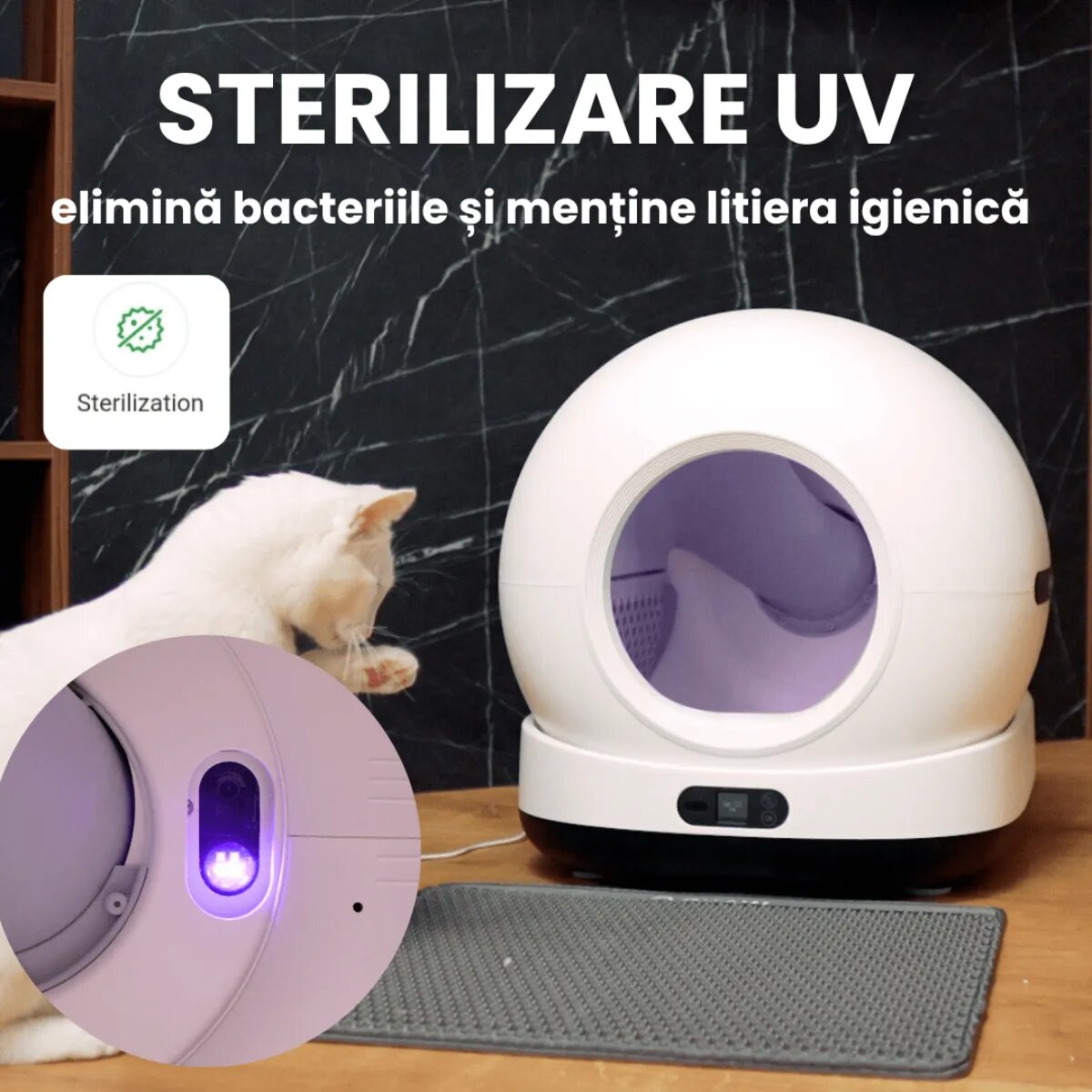 SHAW Ultra litieră automată pisici auto-curățare sterilizare UV aplicație mobilă negru 58.19x51.34x53 cm