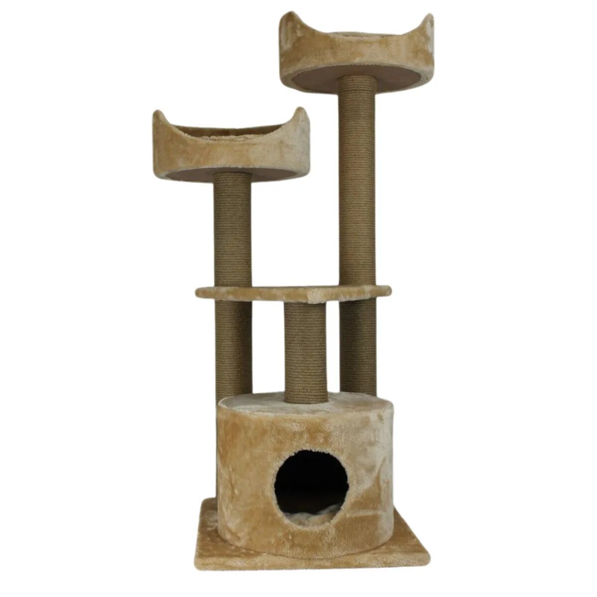 SHAW Warsaw ansamblu de joacă pisici 3 etaje 1 căsuța MDF și pluș elemente de zgâriat bej 65x80x130cm
