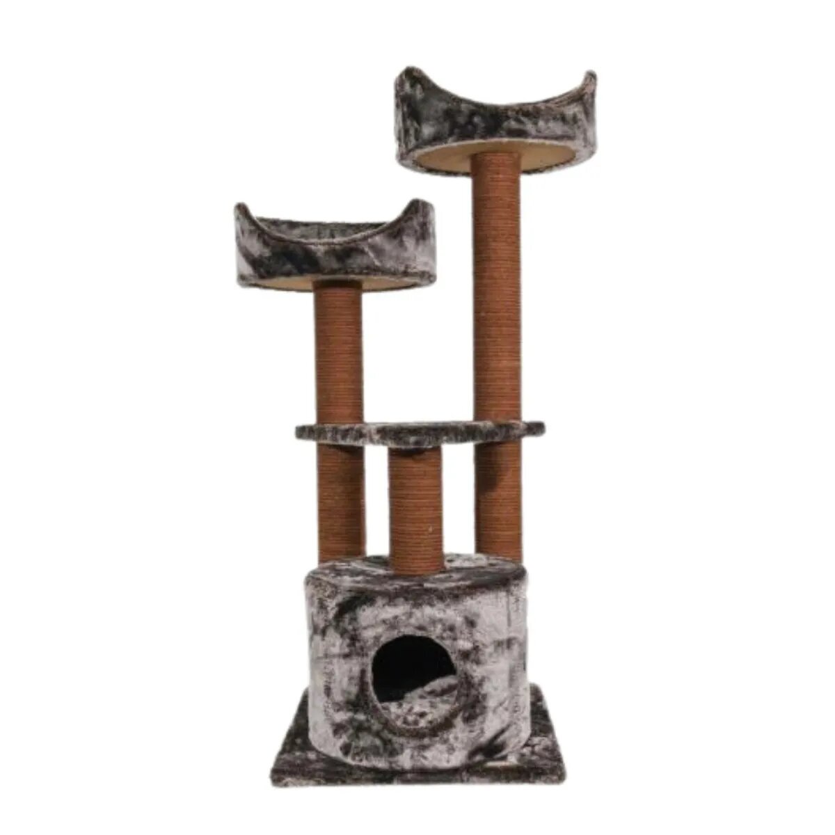 SHAW Warsaw ansamblu de joacă pisici 3 etaje 1 căsuța MDF și pluș elemente de zgâriat maro 65x80x130cm