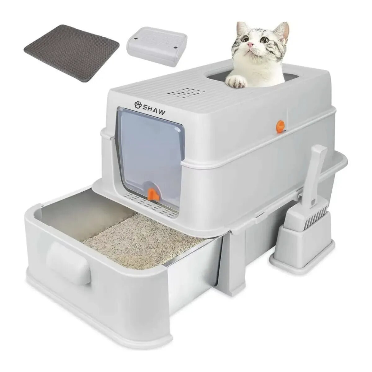 SHAW XL modulara cu sertar litieră acoperită pisici argintiu 63x43x42 cm