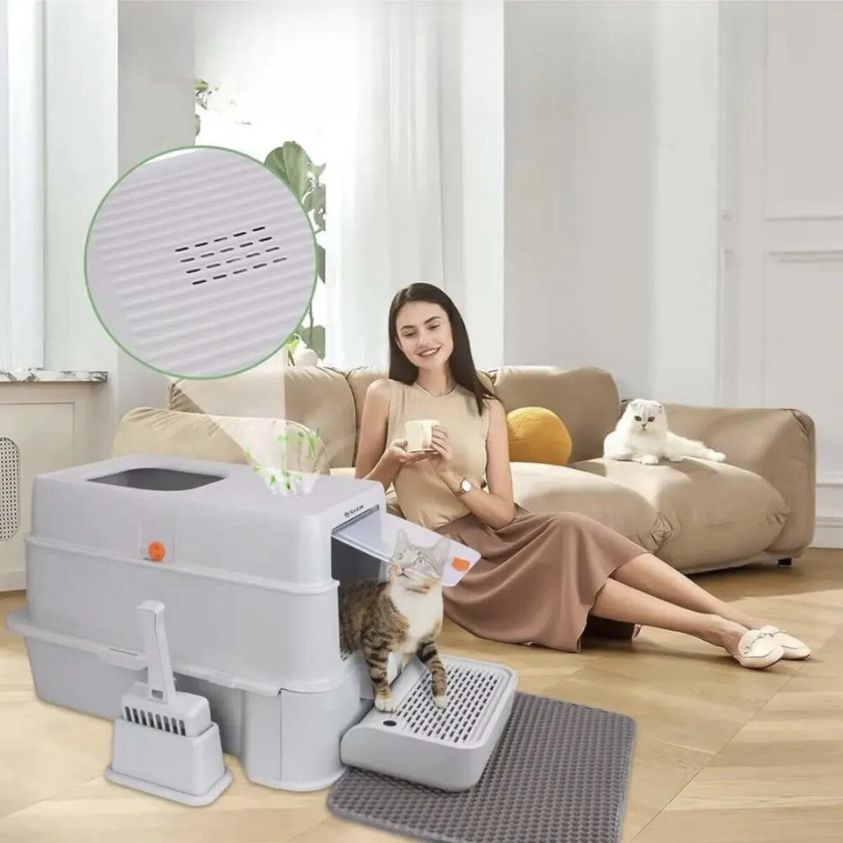 SHAW XL modulara cu sertar litieră acoperită pisici argintiu 63x43x42 cm