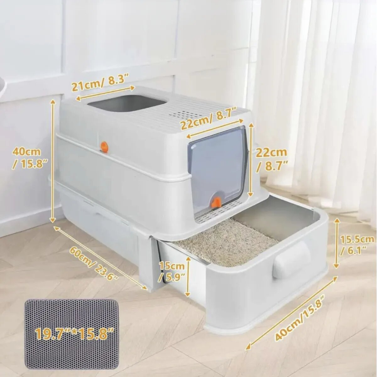 SHAW XL modulara cu sertar litieră acoperită pisici argintiu 63x43x42 cm