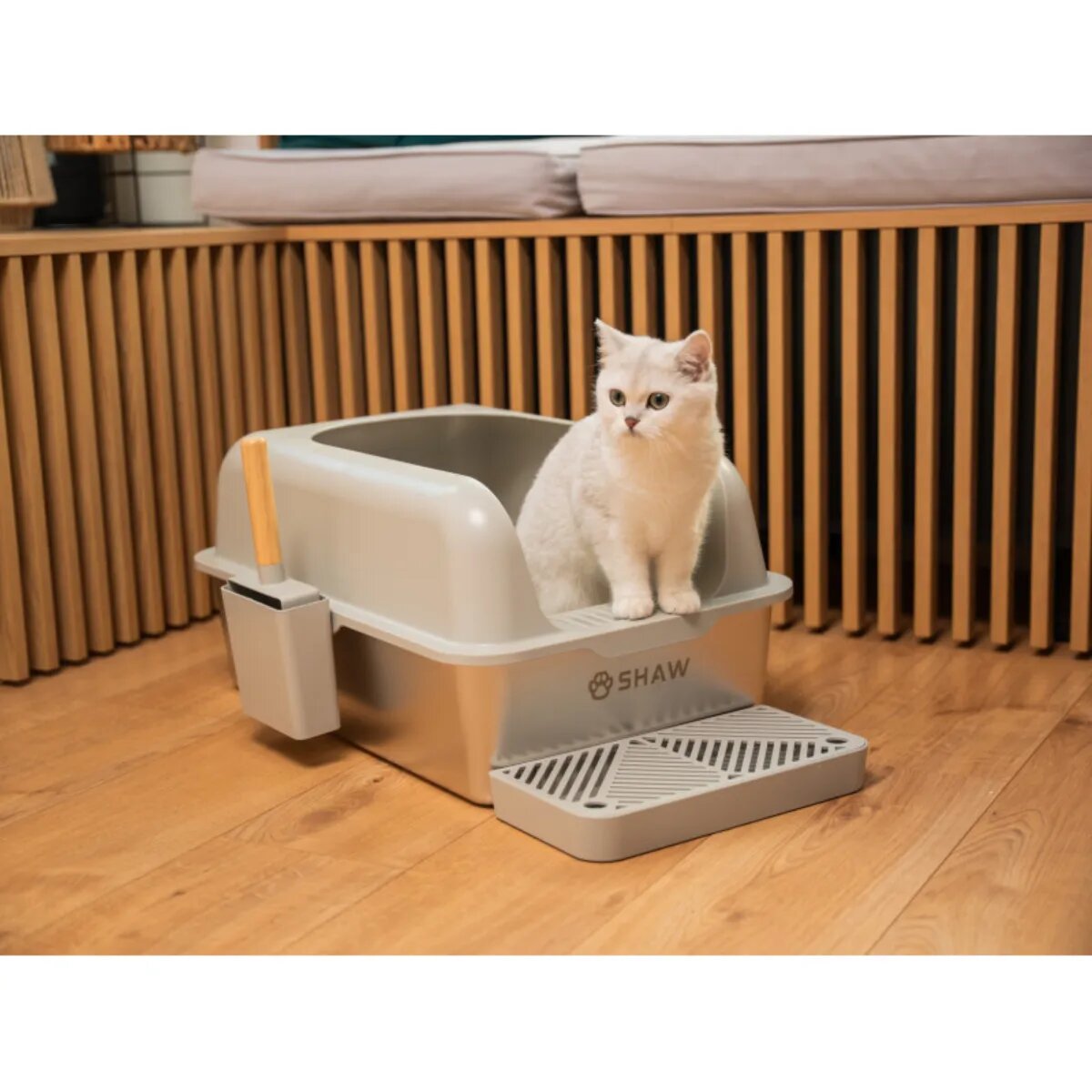 SHAW XL prag & lopatica incluse litieră pisici cu ramă auto-curățare aplicație mobilă gri 60.8x40.8x29.3 cm