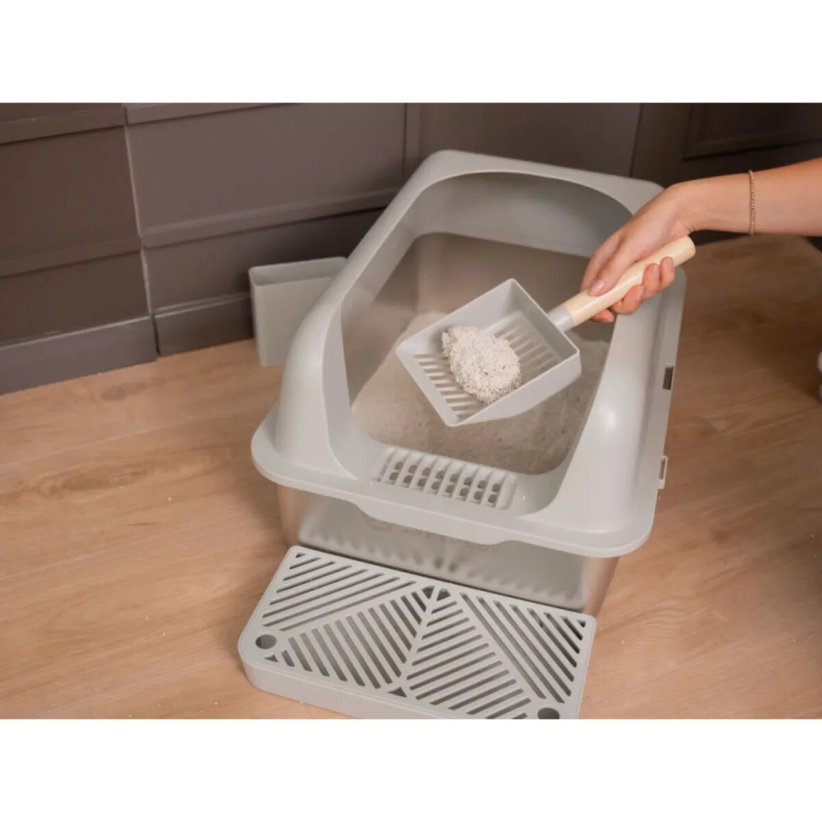 SHAW XL prag & lopatica incluse litieră pisici cu ramă auto-curățare aplicație mobilă gri 60.8x40.8x29.3 cm