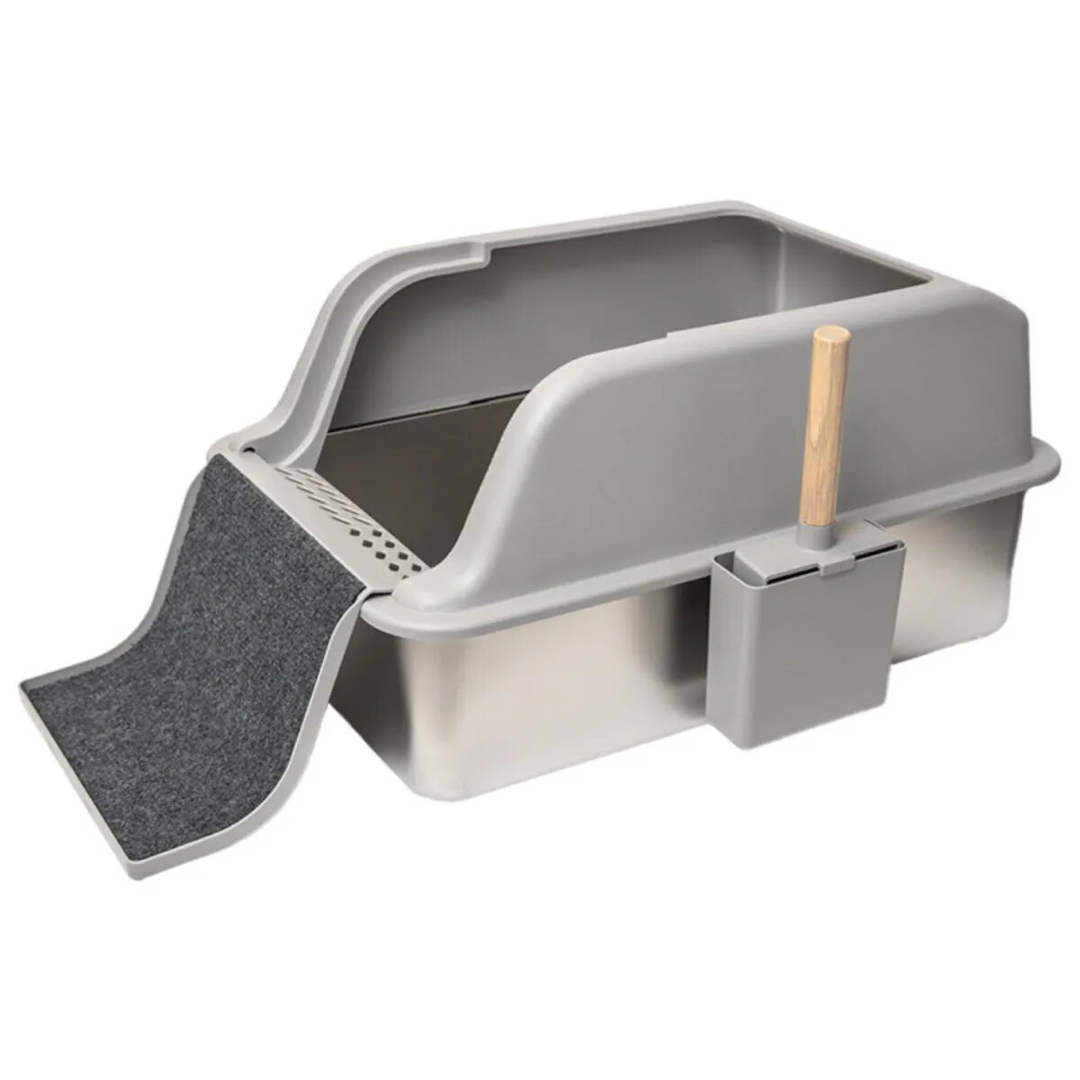 SHAW XL prag multifunctional & lopatica incluse litieră pisici cu ramă gri 60.8 29.3 cm